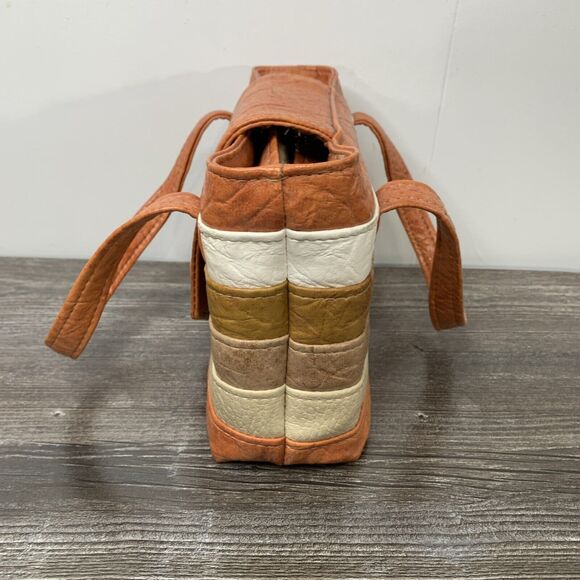 Vintage Hirtz Striped Leather Talon Zipper 70s Purse Handbag 10x7x3 - Picture 11 of 16